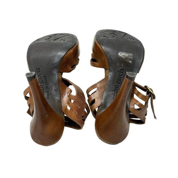 Pedro Garcia Designer Brown Leather Open Toe Studded Cut Out Heels Size 37.5 - Picture 10 of 10